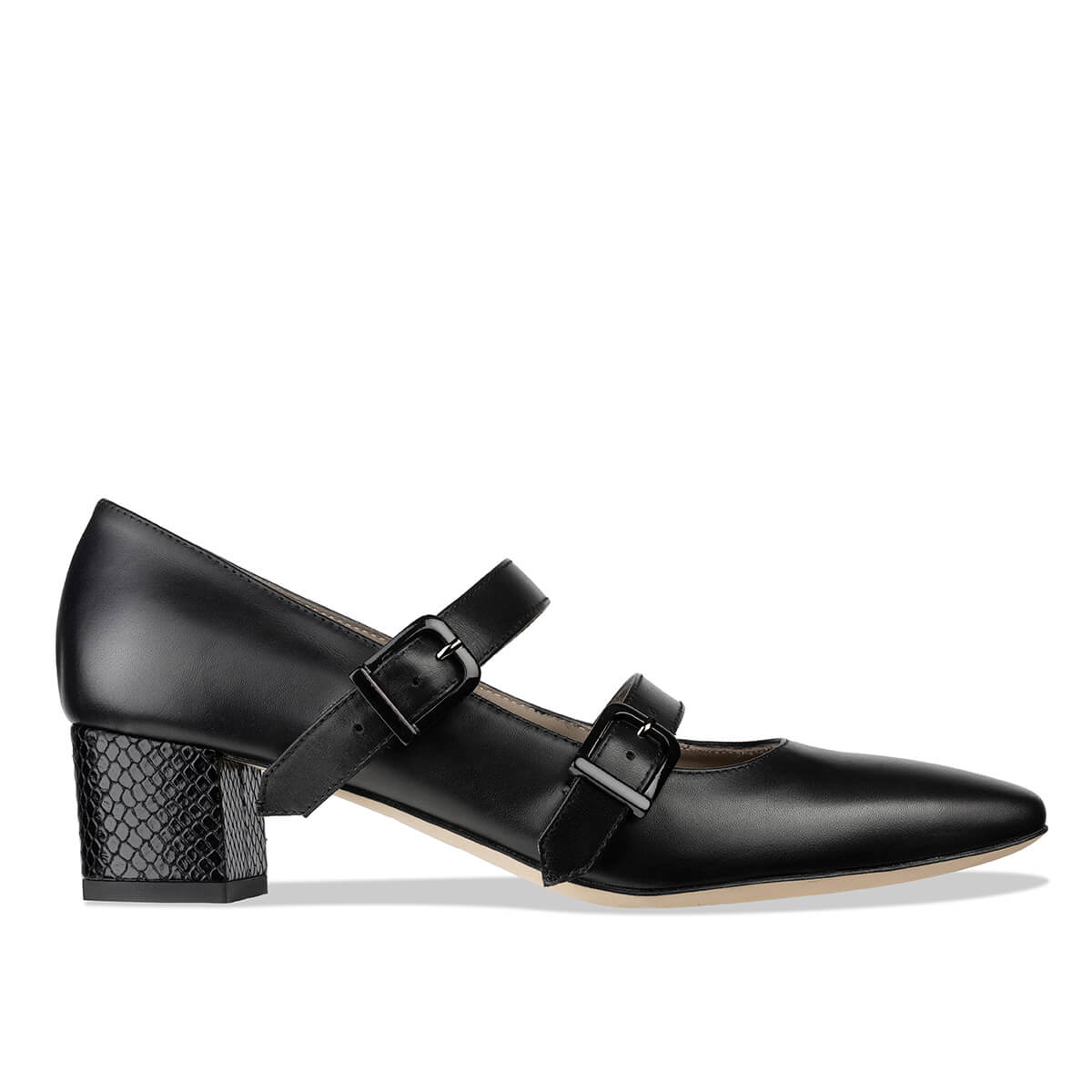 'Forli' Women’s block heel monkstraps - Black Leather Italian Shoes ...