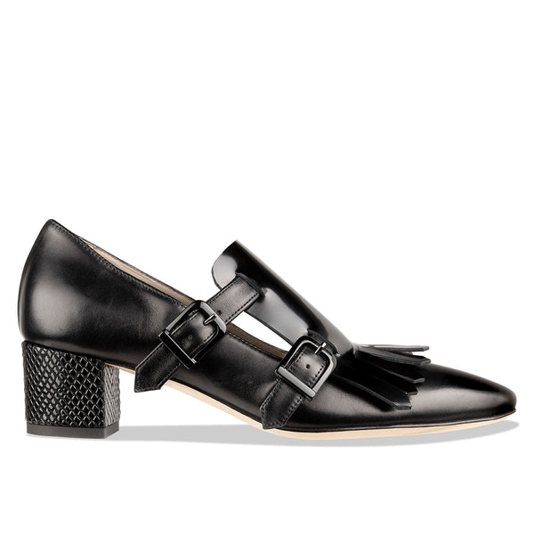 'Forli' Women’s block heel monkstraps - Black Leather Italian Shoes ...