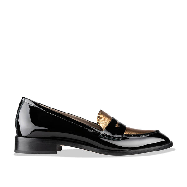 'guilia' women's bronze and black patent loafers - made in Italy | habbot