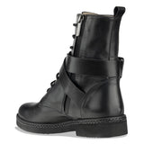 'Razzi' Women's Flat Black leather combat Boots – Made In Italy | habbot